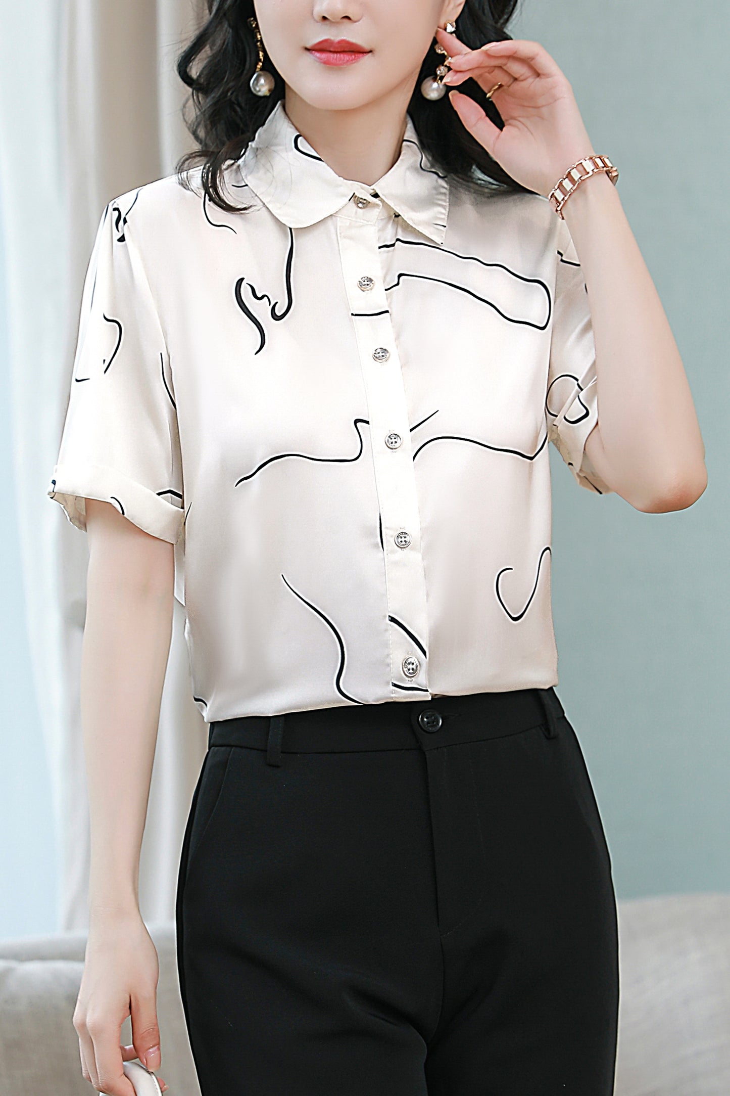 Women's Stain Floral Print Blouse Short Sleeve Tops