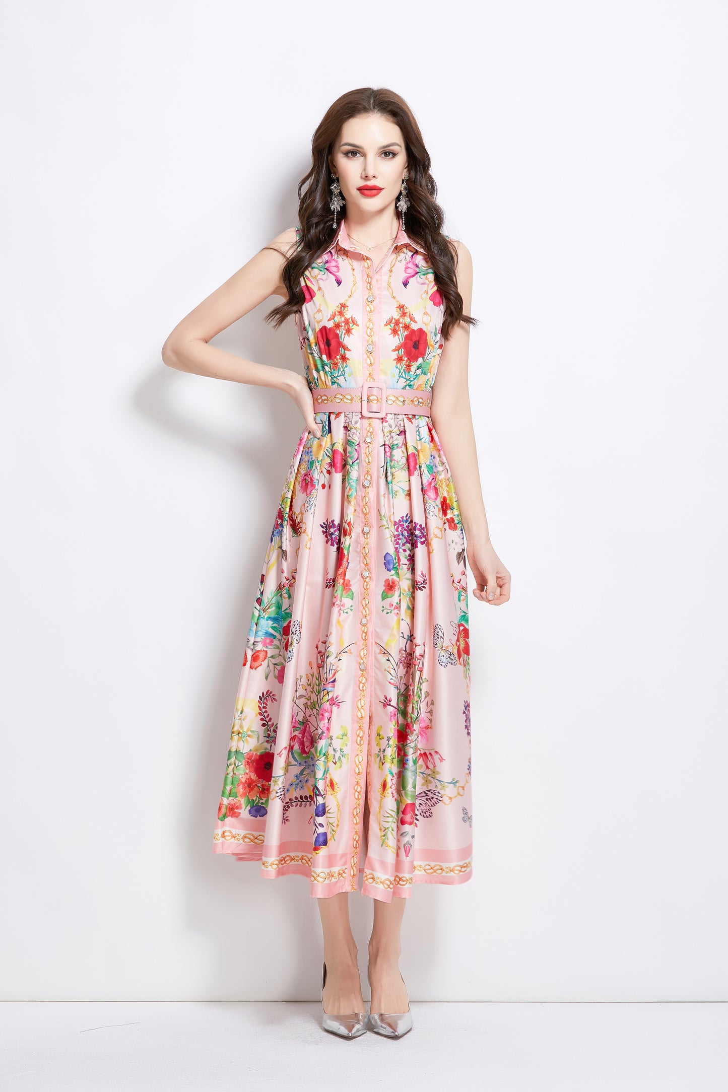 Women's Floral Print Sleeveless Flowy Maxi Dress