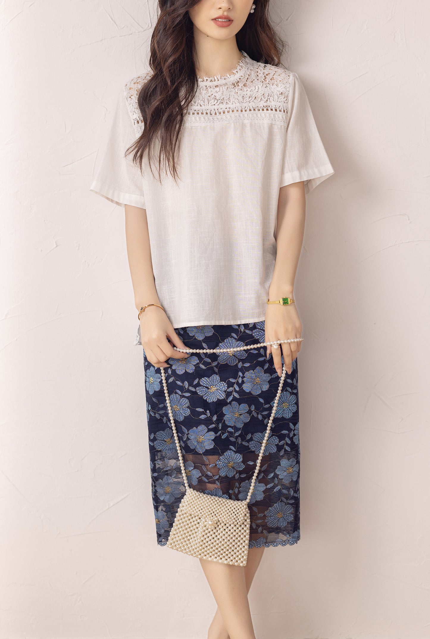 Women's Hollow Lace Short Sleeve Blouse Tops