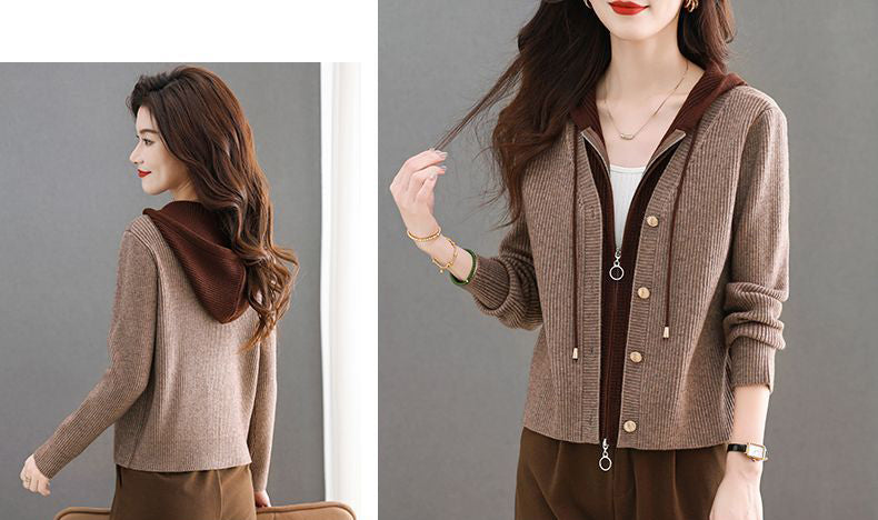 Women's Cardigan Hooded V Neck Sweaters Knit Jacket