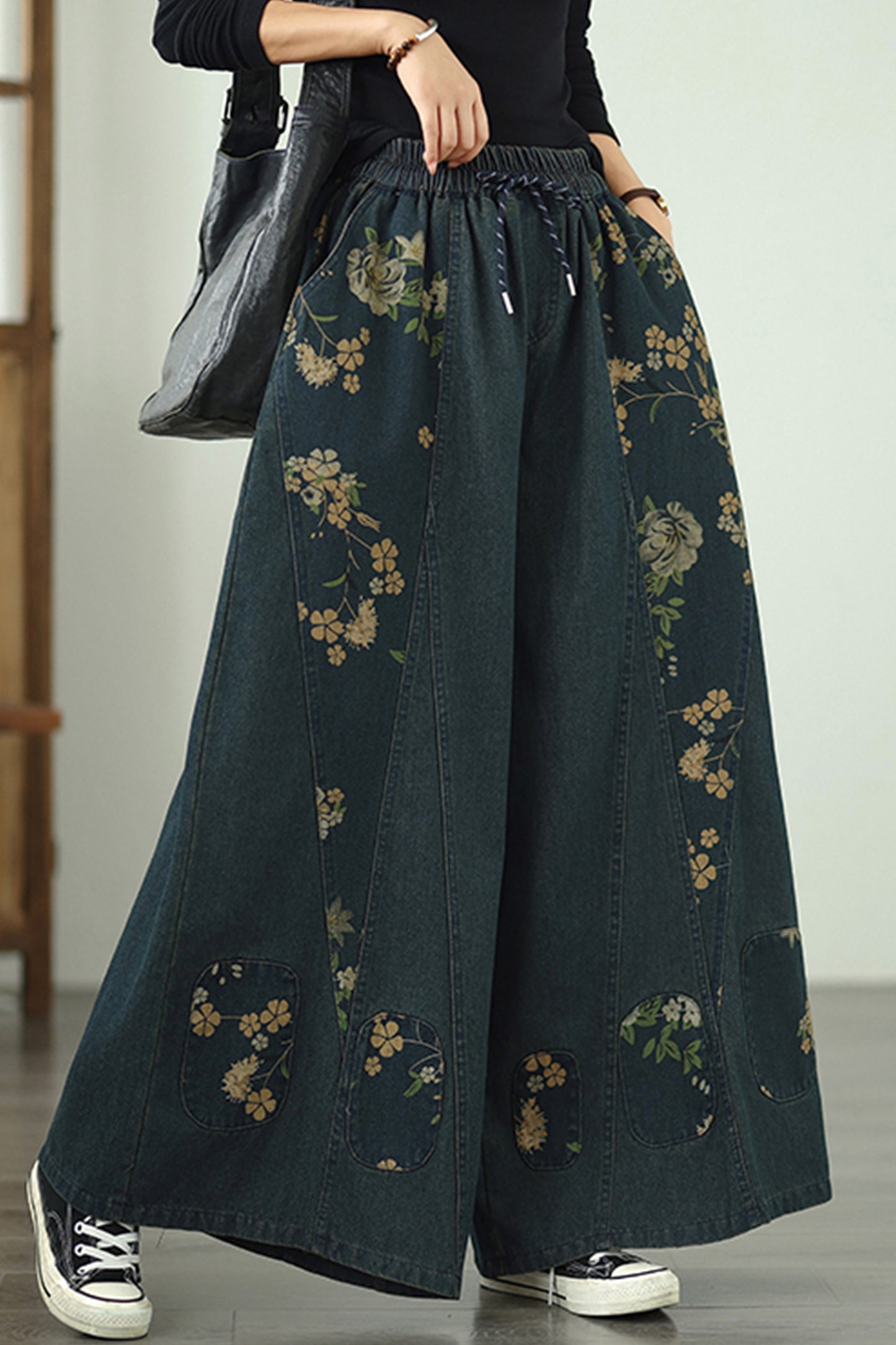 Women's Denim Wide Leg Baggy Jeans Drawstring Pants