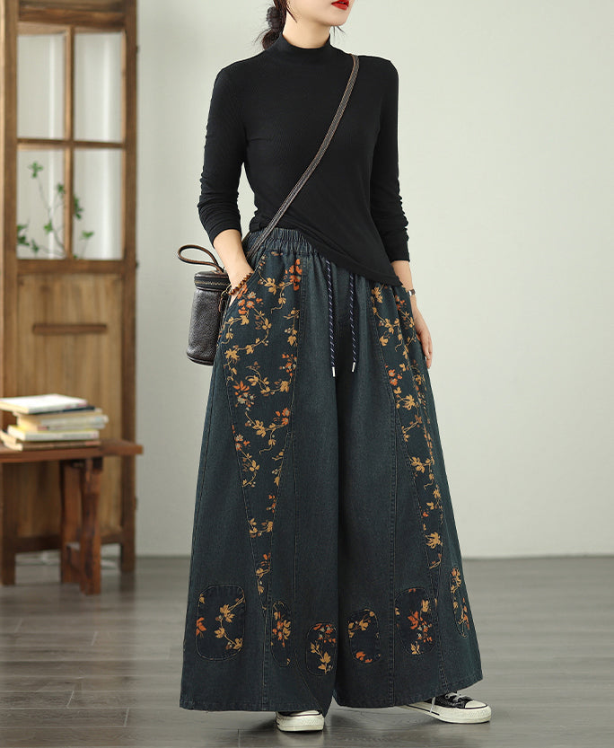 Women's Denim Wide Leg Baggy Jeans Drawstring Pants