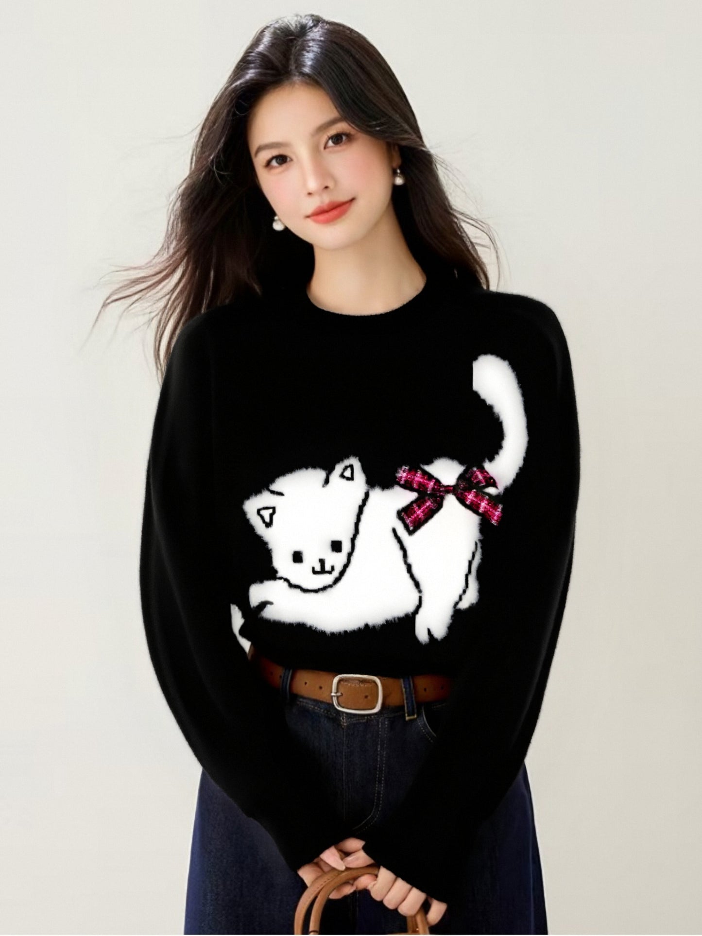 Women's Cat Sweater Fun Graphic Pullover Tops