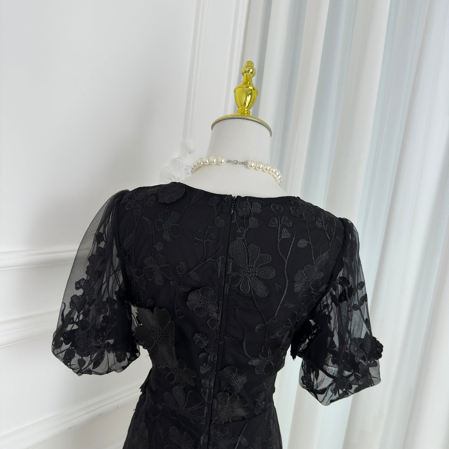 Black Floral Embroidered V-neck Mini Dress