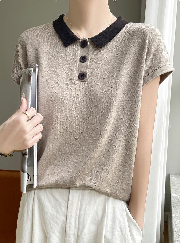 Women's Knit Tops Henley Shirts Color Block Blouse