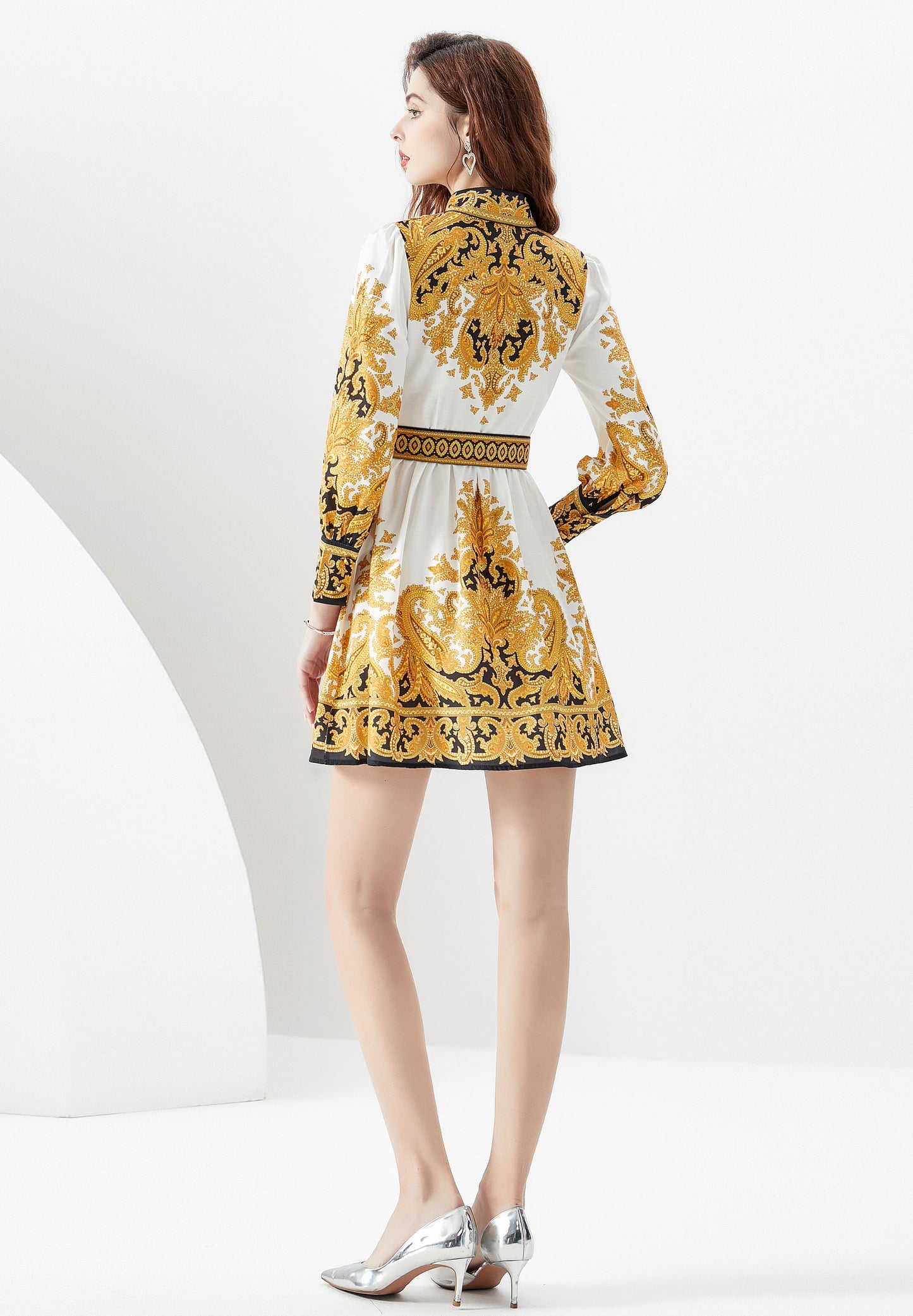 Women's Floral Print Button up Lantern Sleeve Casual Shirt Mini Dress