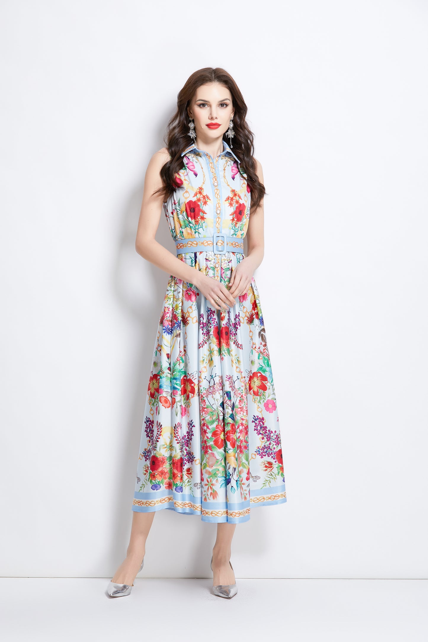 Women's Floral Print Sleeveless Flowy Maxi Dress