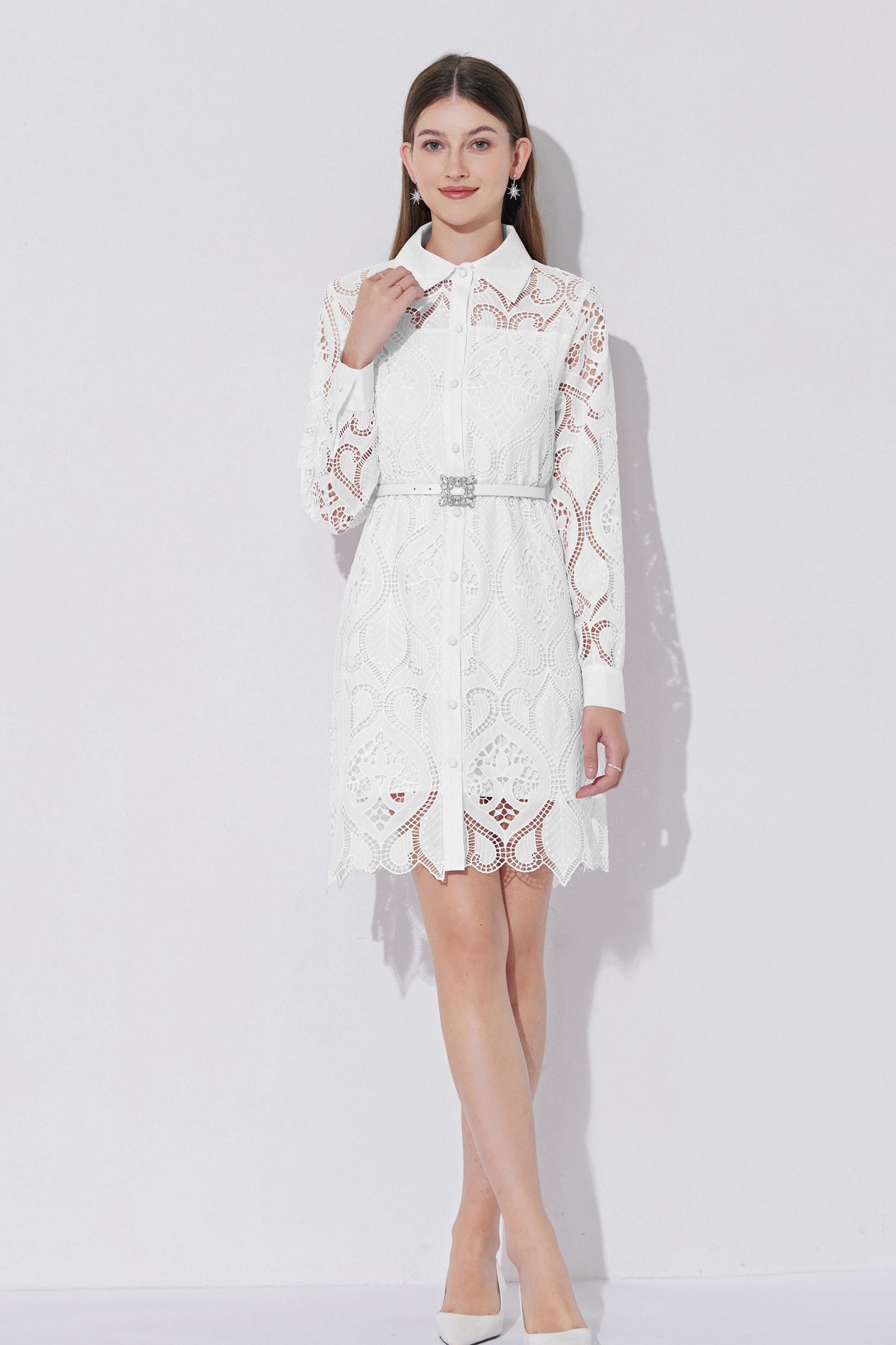 Women's Lace Hollow Embroidery Mini Dress