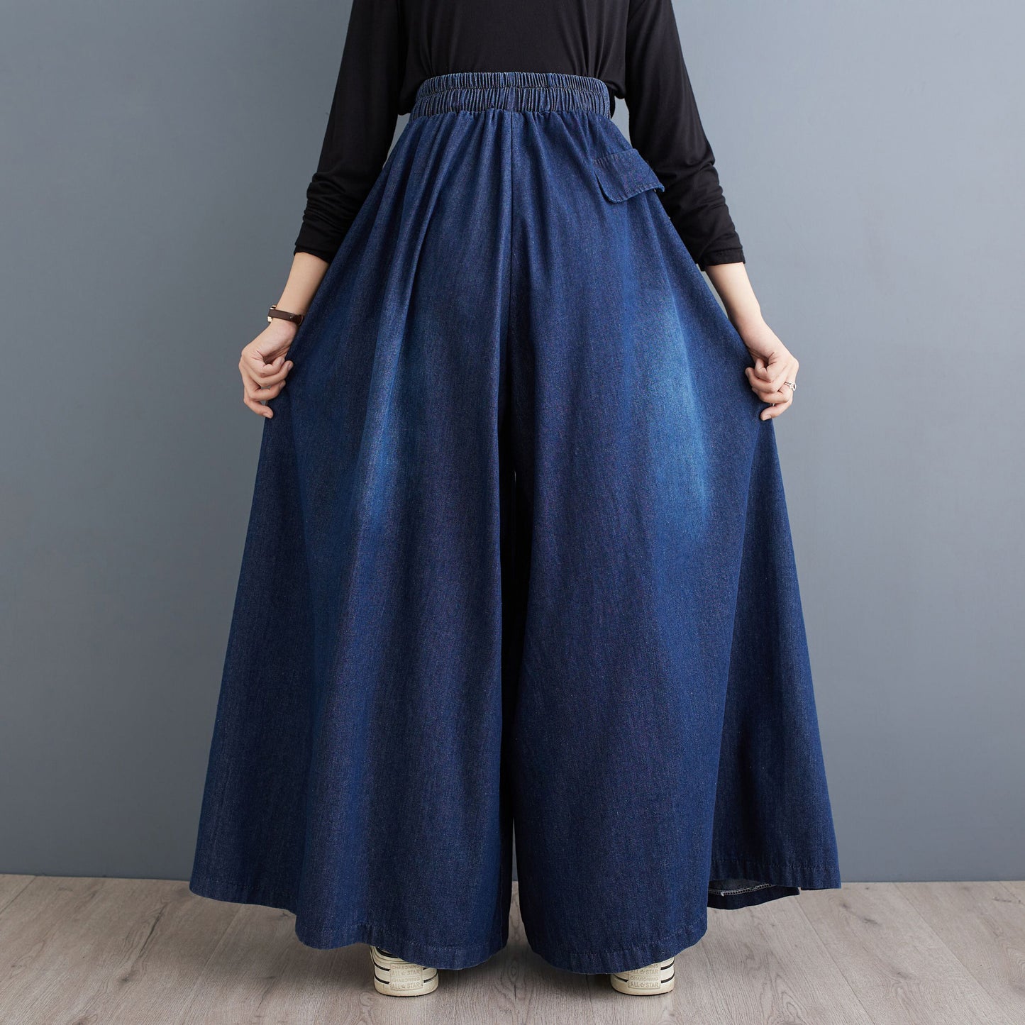 BK-Drawstring Trendy Side Slit Wide Leg Pants