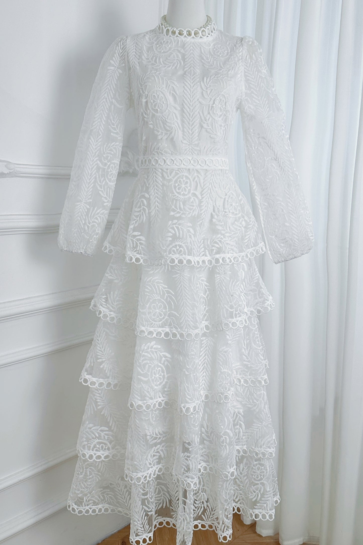 Women's Mesh Embroidery Ruffle Tiered Layered Maxi Dress
