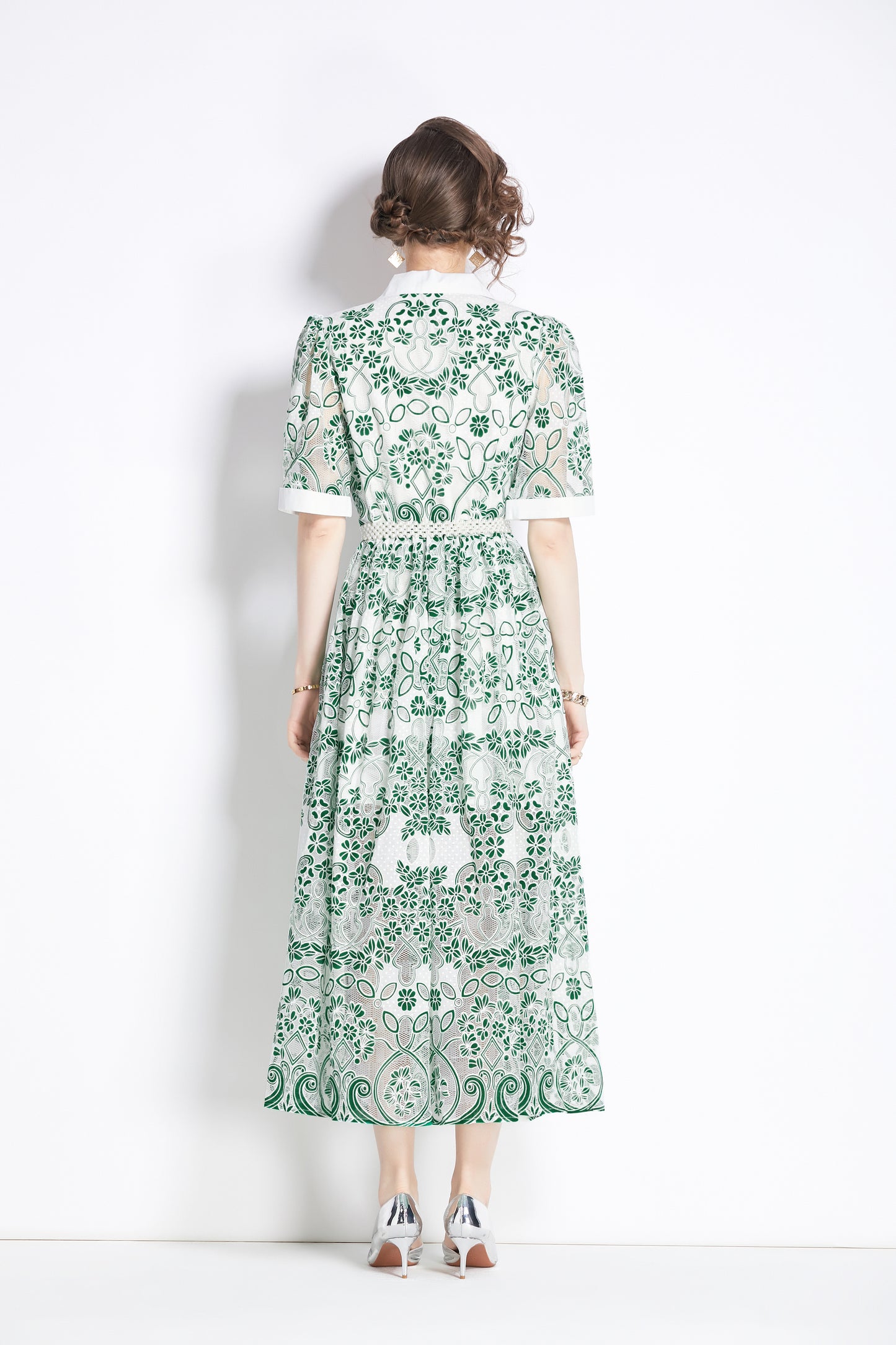 Women's Mesh Embroidery V-Neck Lace Maxi Dress