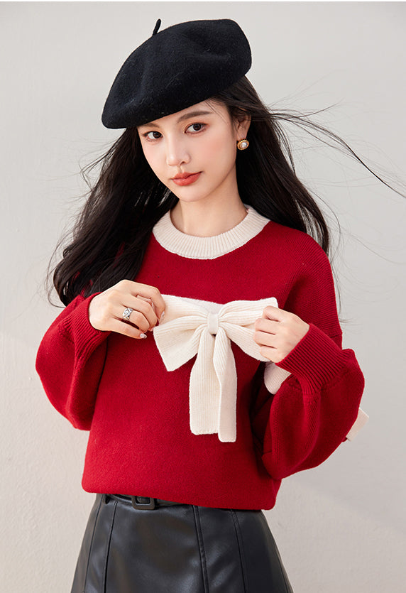 SD-Womens Bow Tied Knit Sweater - LAI MENG FIVE CATS