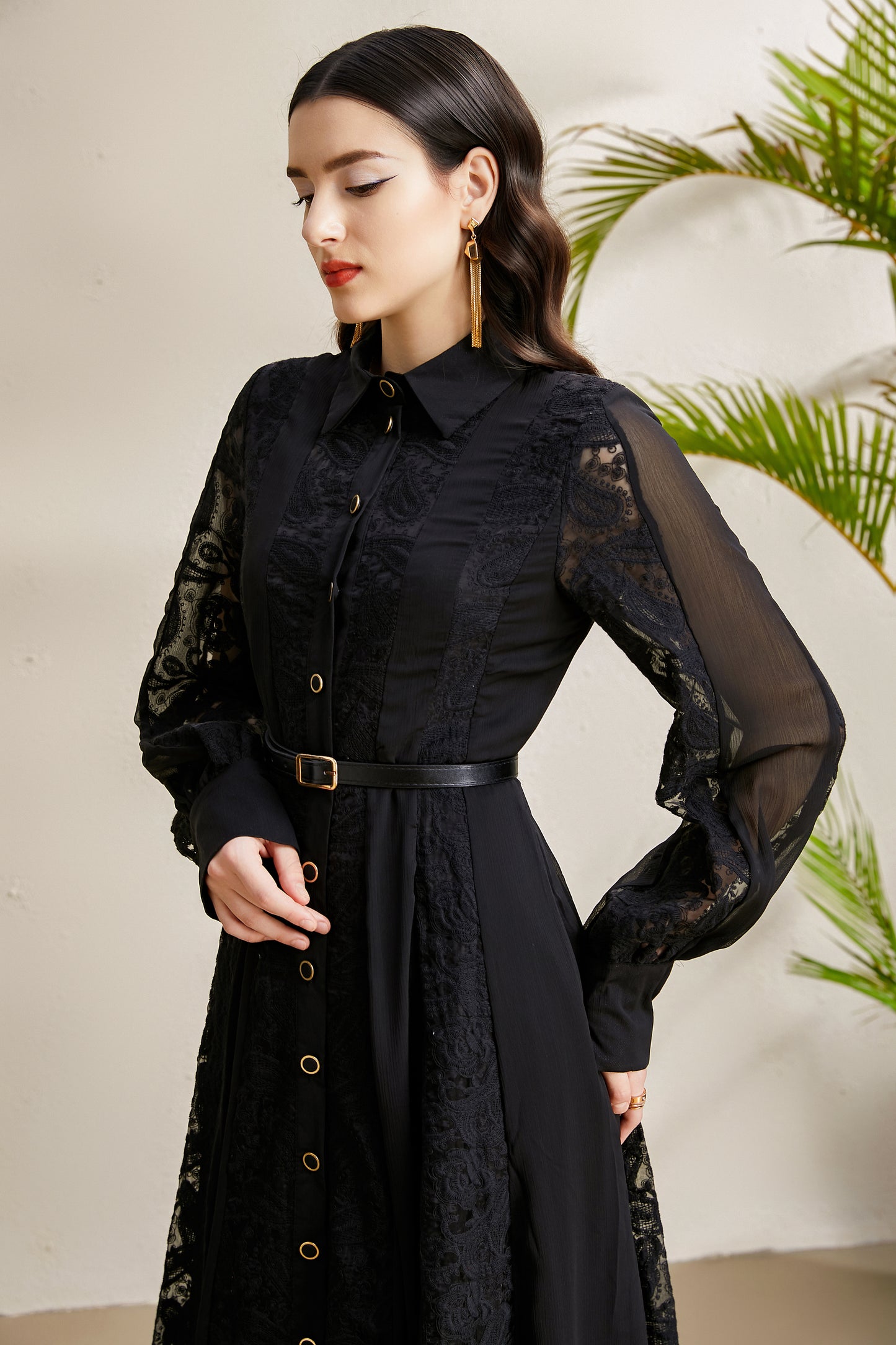 Women's Floral Print Lace Puff Sleeve Maxi Dress
