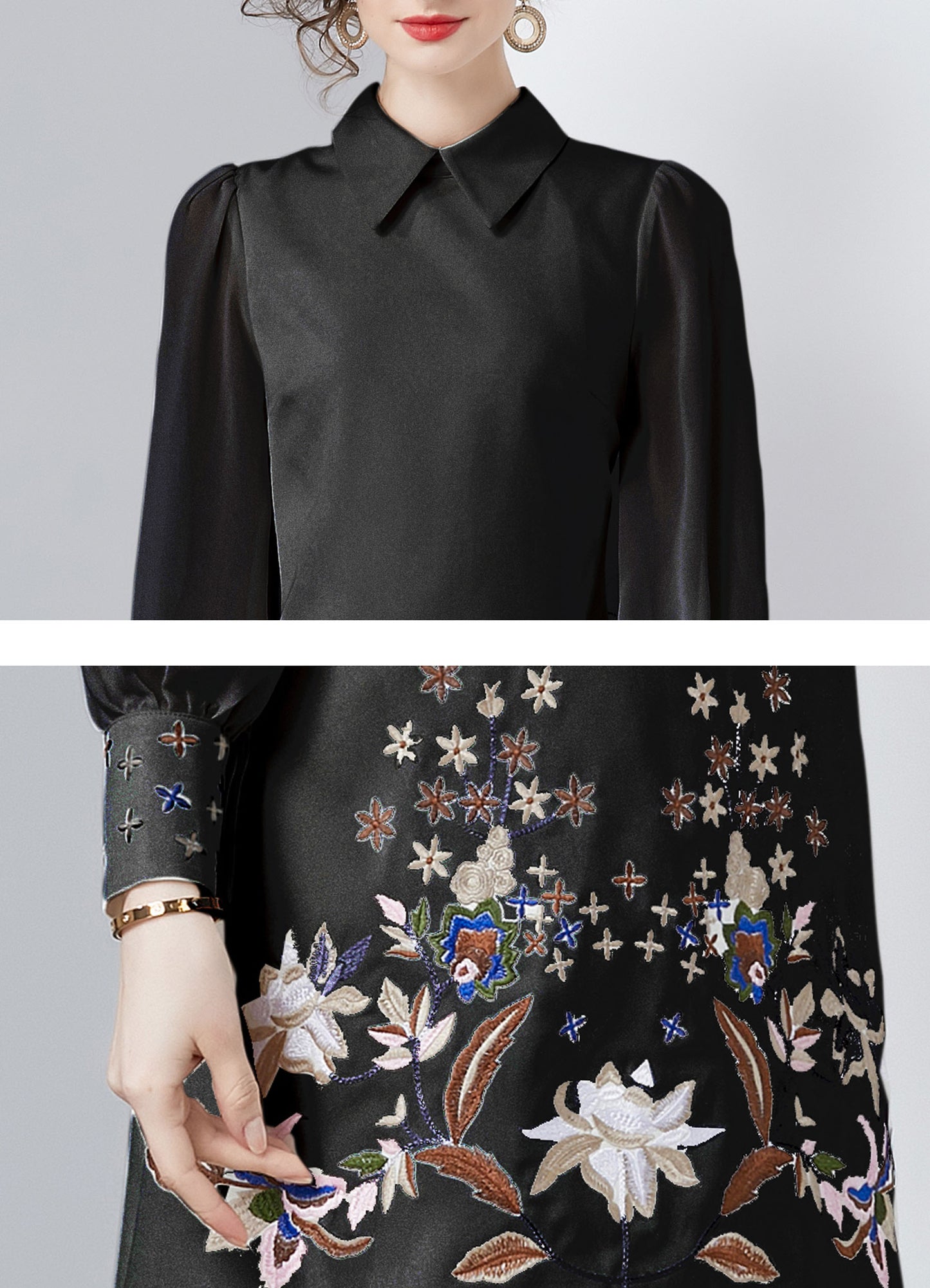 Vintage Women's Elegant Embroidered Hight Neck Mini Dress - LAI MENG FIVE CATS