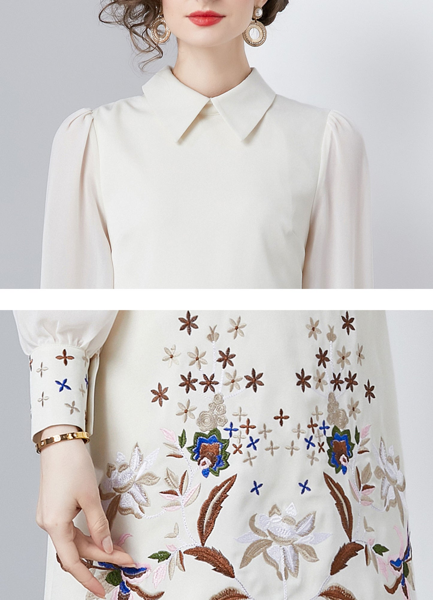 Vintage Women's Elegant Embroidered Hight Neck Mini Dress - LAI MENG FIVE CATS