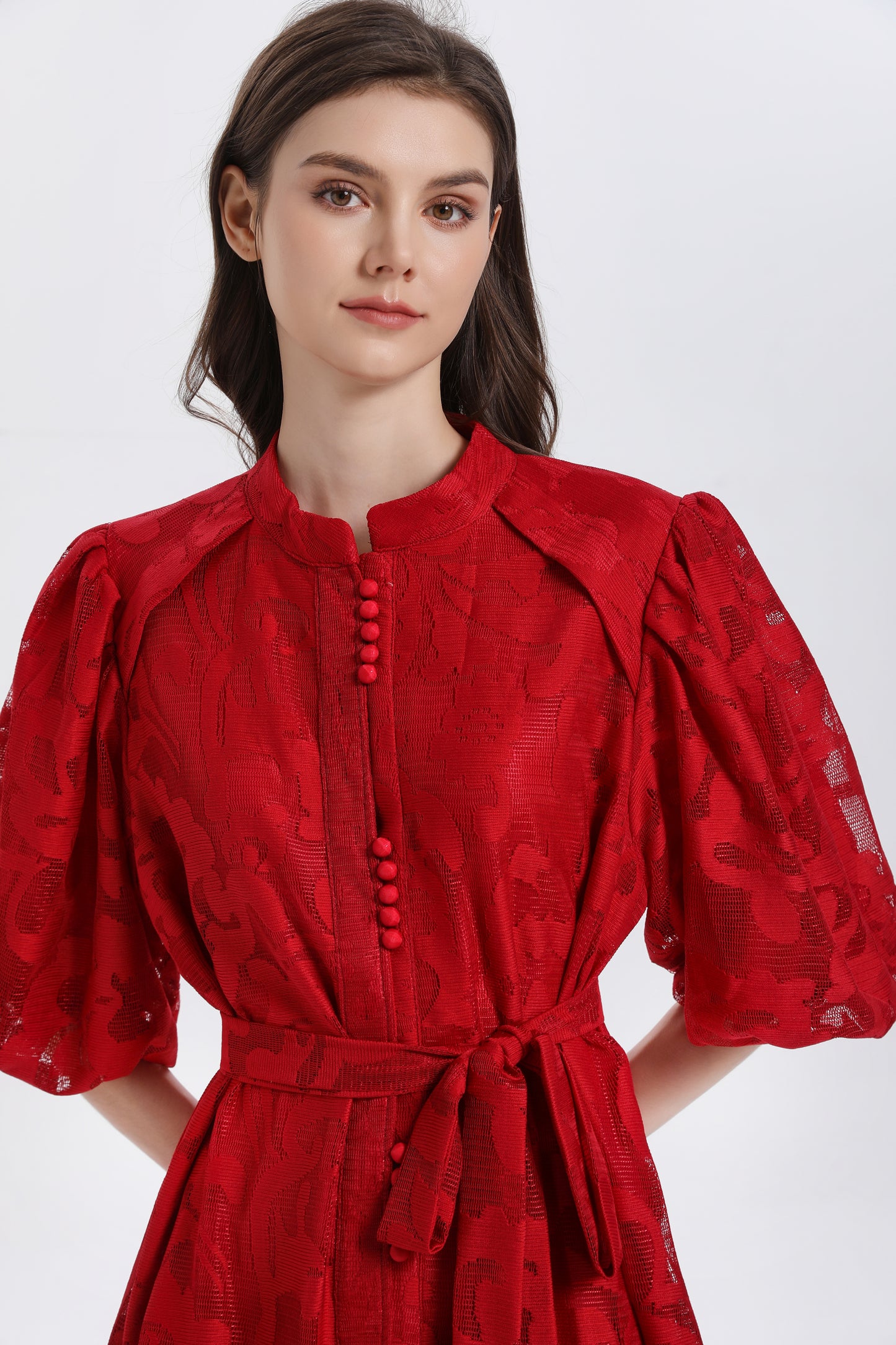 Women's Lace Puff Sleeve Ruffle Loose Mini Dress