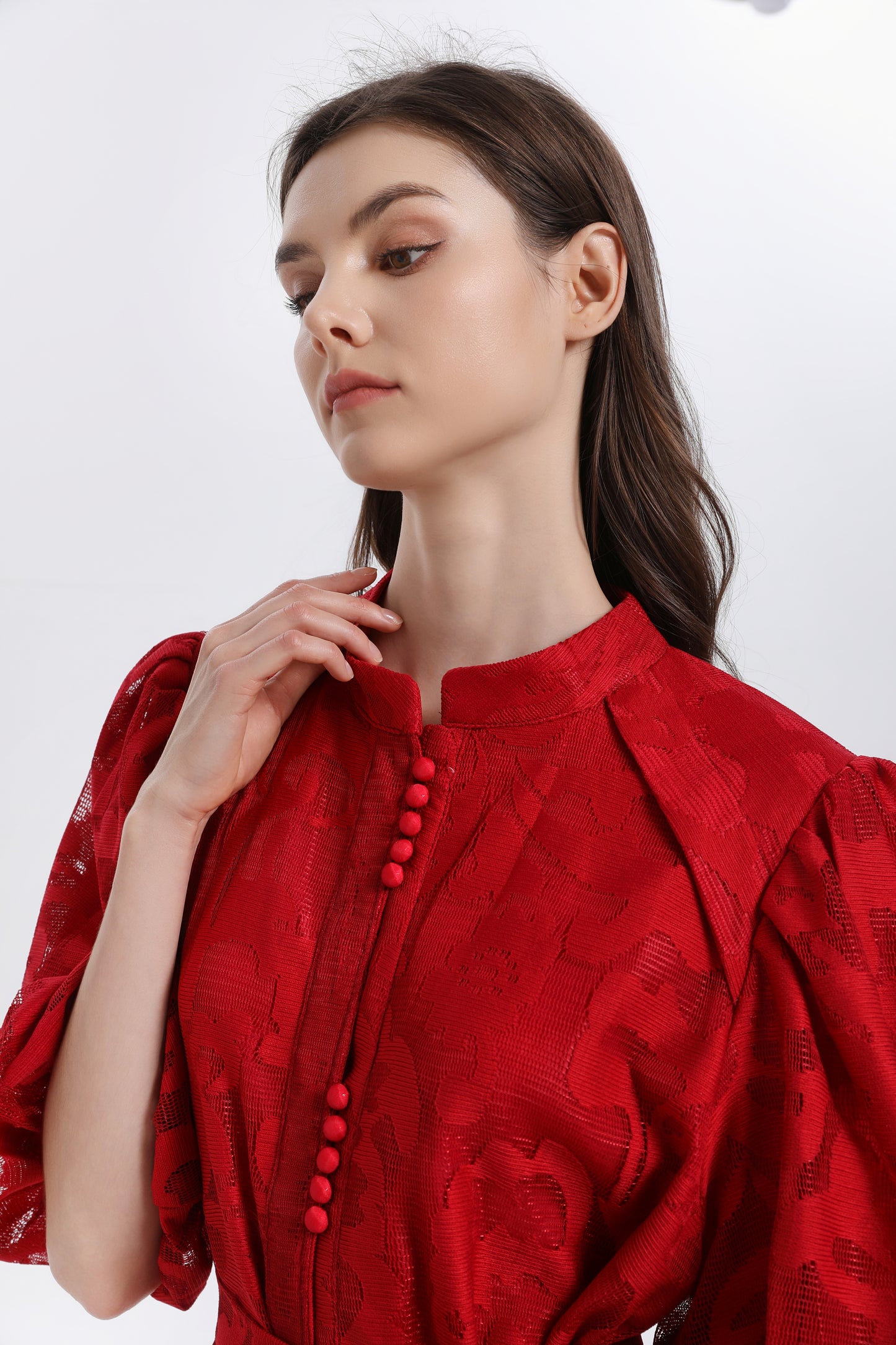 Women's Lace Puff Sleeve Ruffle Loose Mini Dress