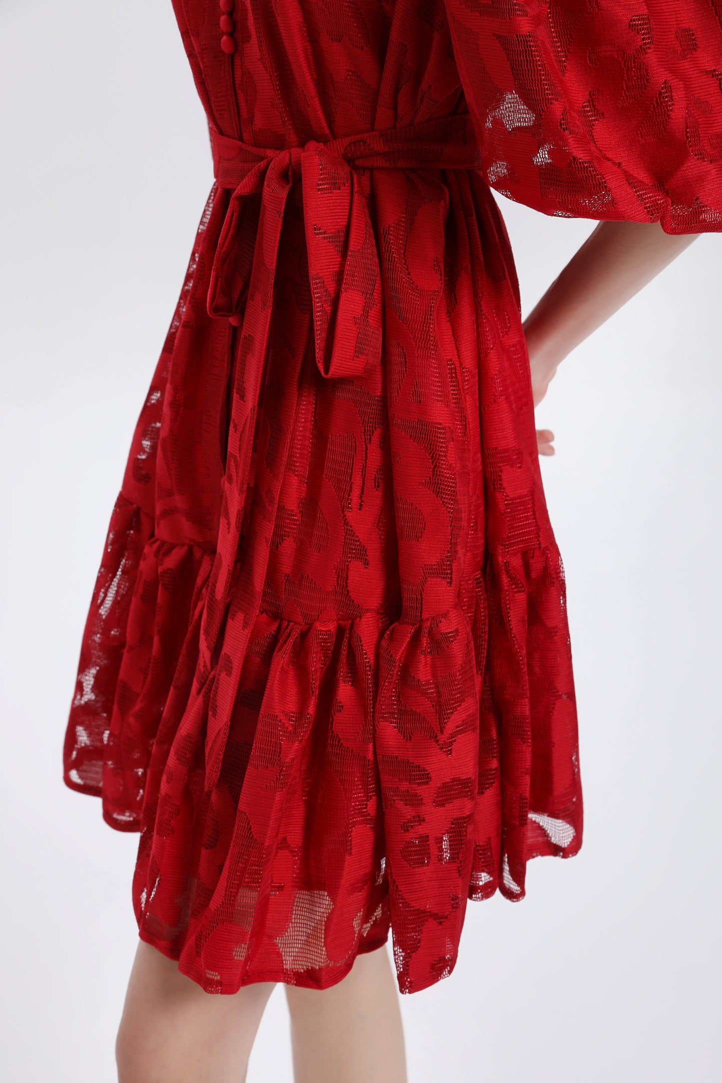 Women's Lace Puff Sleeve Ruffle Loose Mini Dress