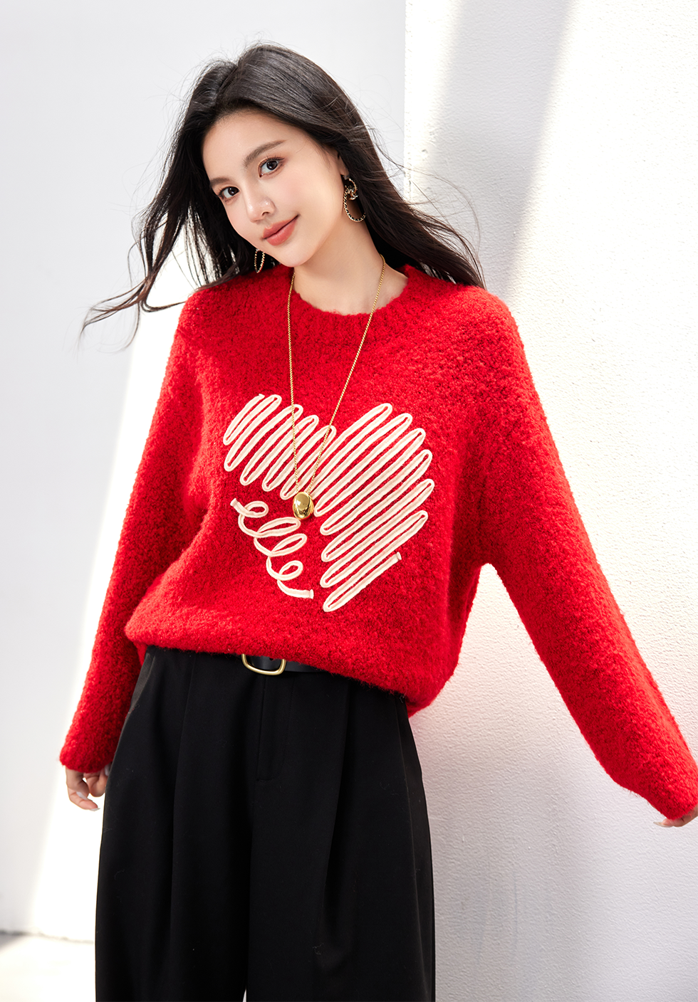 SD-Loose Fit LOVE Pattern Pullover Sweater - LAI MENG FIVE CATS