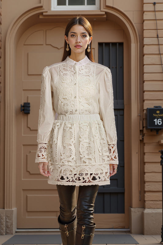 BK-Lace Hollow Long Sleeve Mini Dress Sets - LAI MENG FIVE CATS