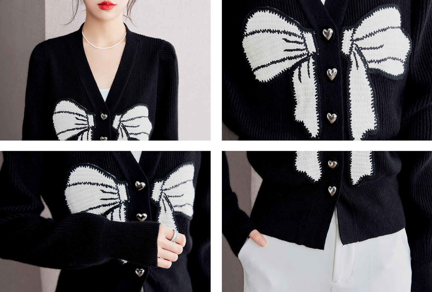 BK-Knit Black V Neck Cardigan - LAI MENG FIVE CATS