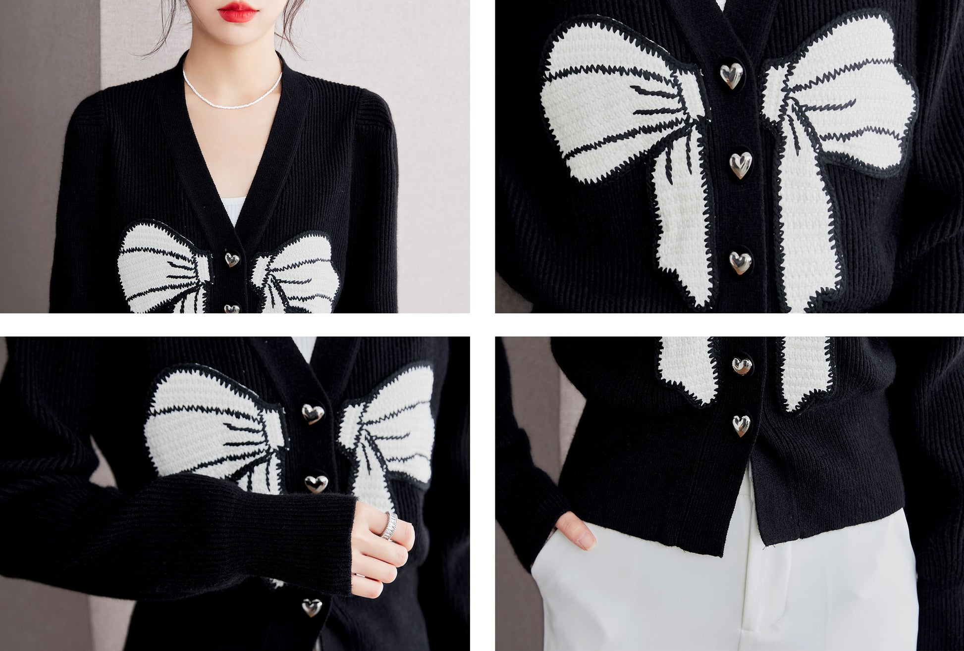 BK-Knit Black V Neck Cardigan - LAI MENG FIVE CATS