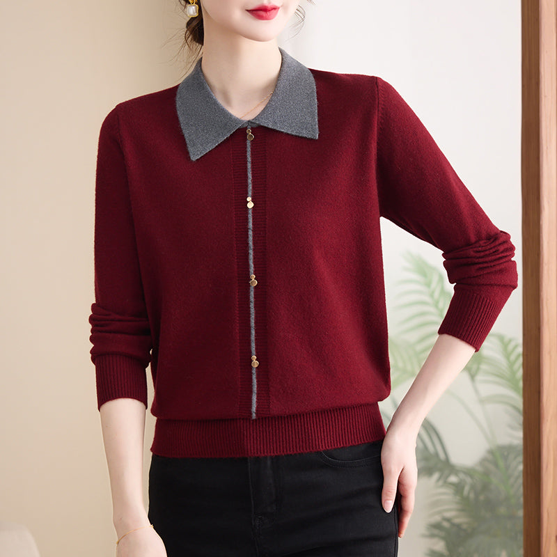 Women's Contrast Collar Cropped Sweater Shirt