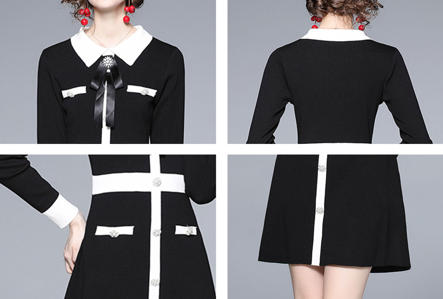 Women's Elegant Knit Button Mini Dress