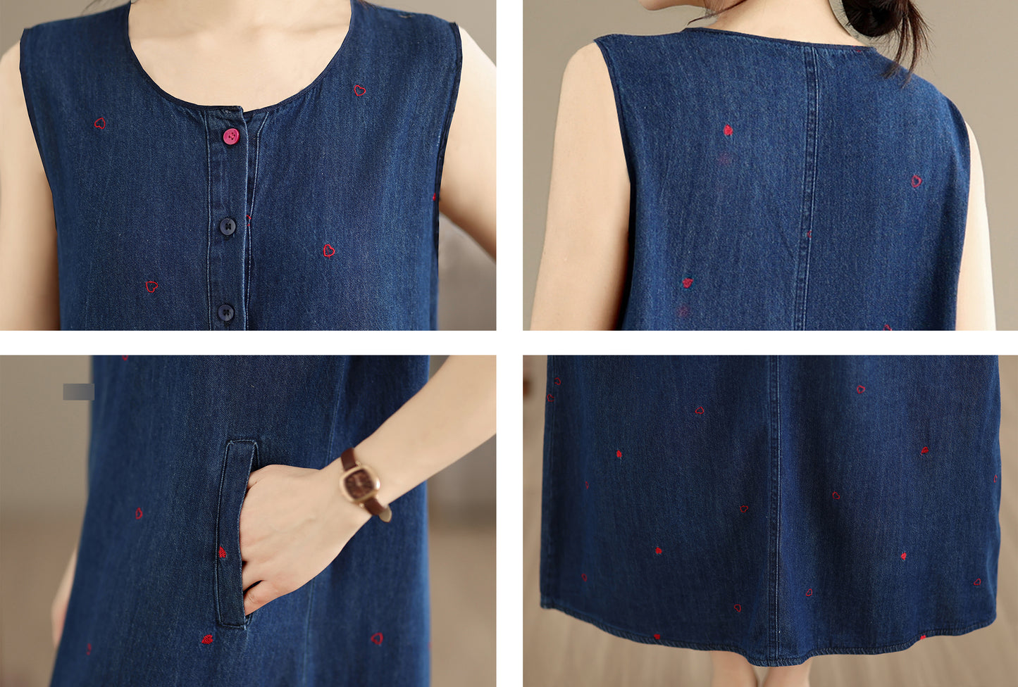 Sleeveless Denim Loose Lightweight Jean Midi Dress with Pockets