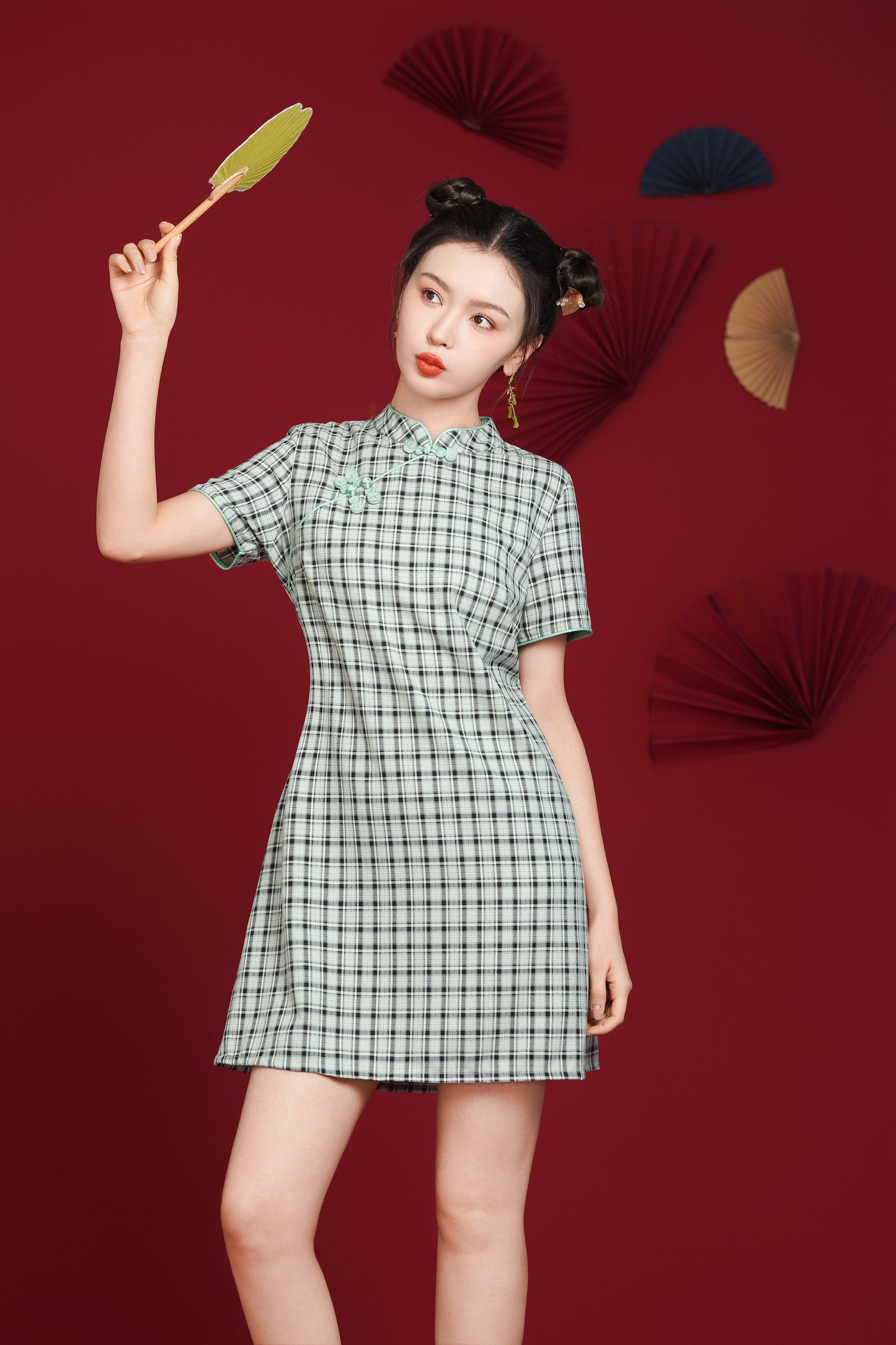 Women's Chinese Cheongsam Print Side Slit Mini Dress