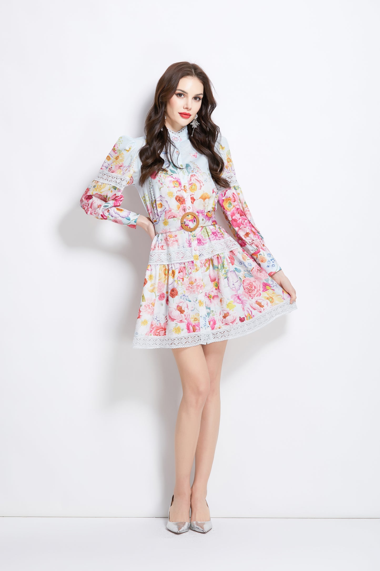 Women's Hollow Out Floral Print Mini Dress