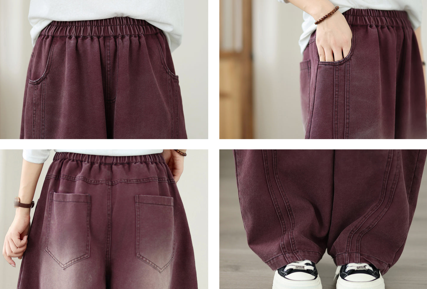 Boyfriend Pants Loose Baggy Denim Barrel Jeans Drawstring Pants - LAI MENG FIVE CATS