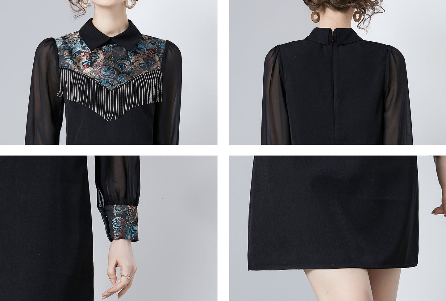 Vintage Women's Elegant Embroidered Hight Neck Mini Dress - LAI MENG FIVE CATS