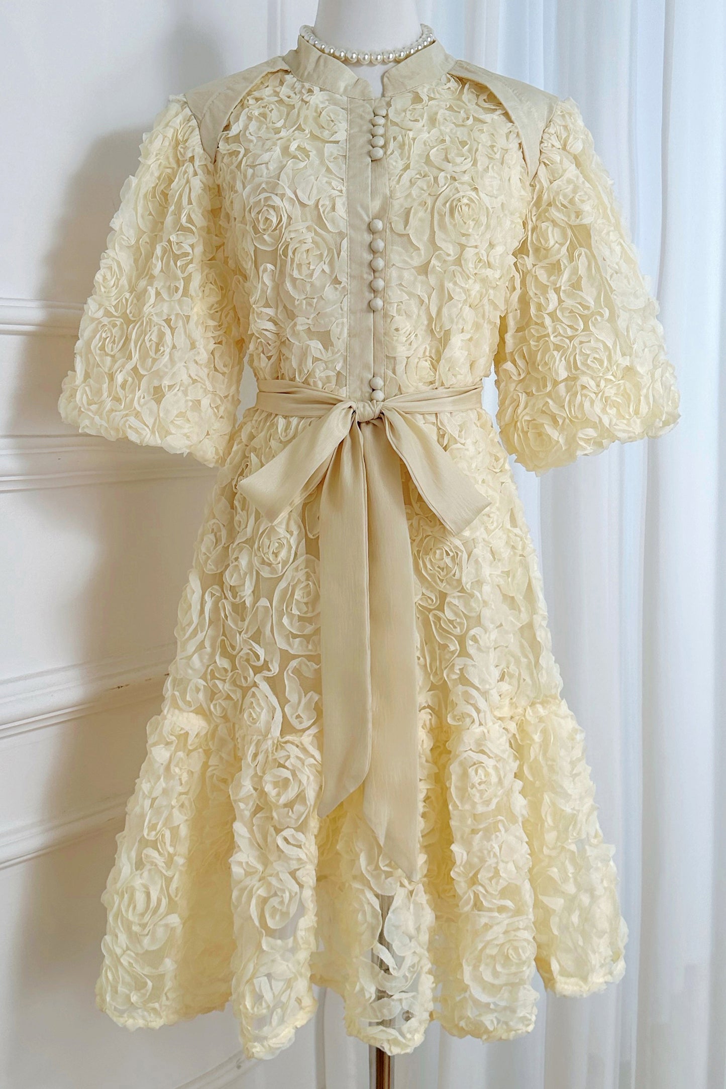 Women 3D Floral Puff Sleeve Ruffle Mini Dress
