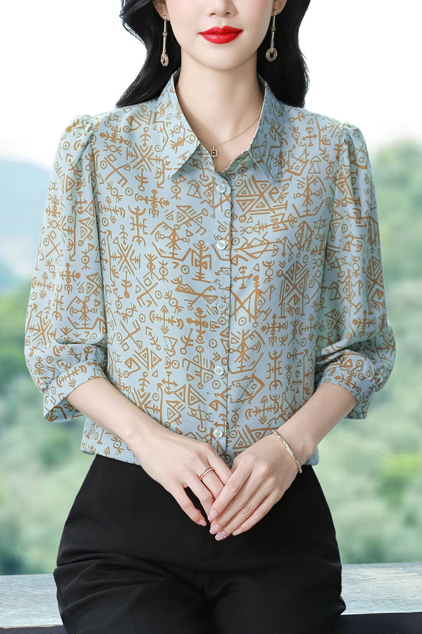 Women's Floral Print Shirt Loose Blouses Tops