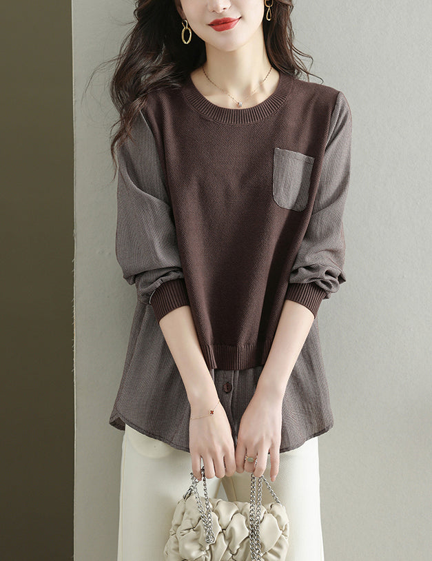Women's Knit Stripe Long Sleeve Pullover Top