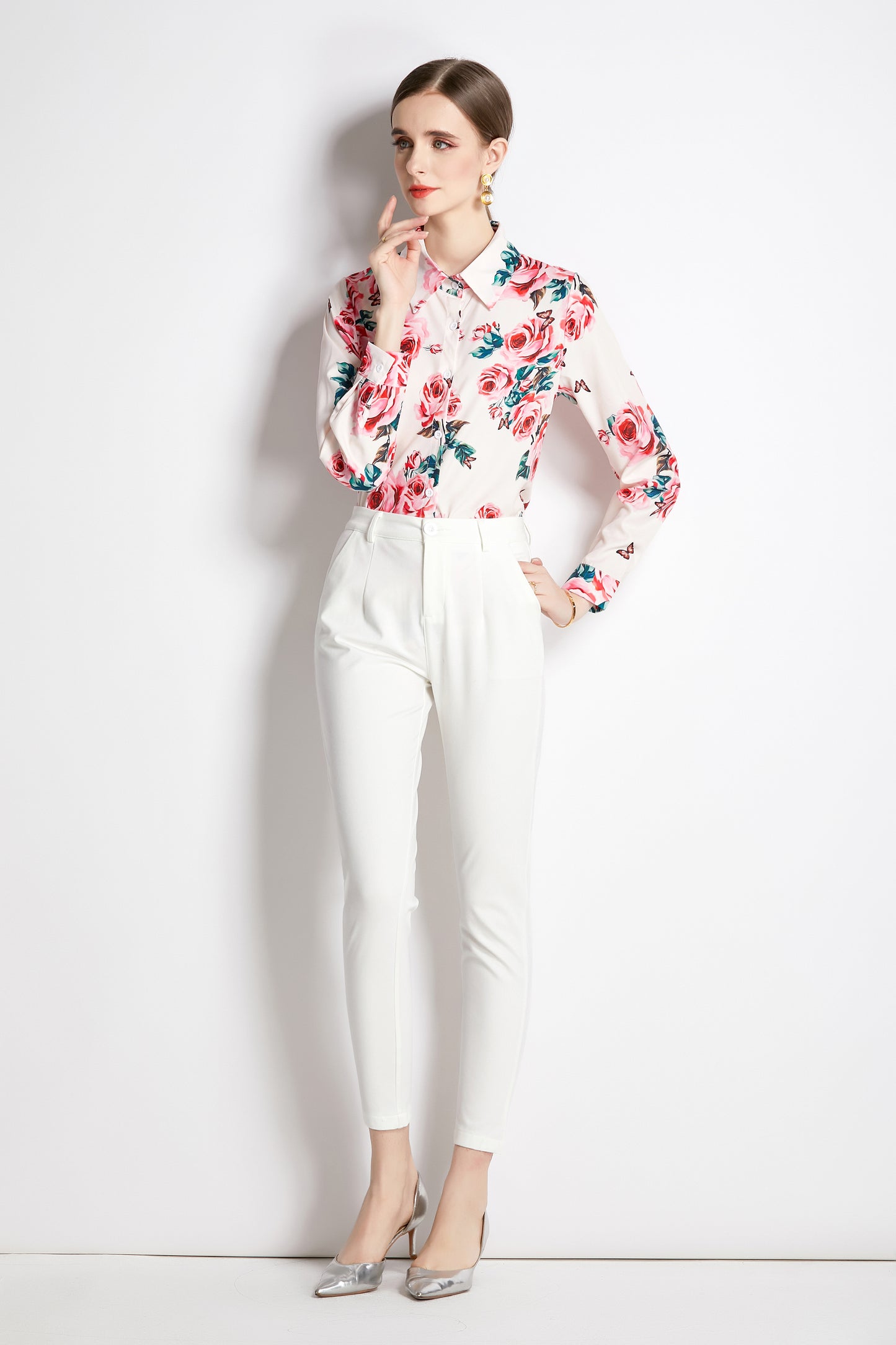 ESY-Women's Shirt Print Long Sleeve Button Blouse - LAI MENG FIVE CATS