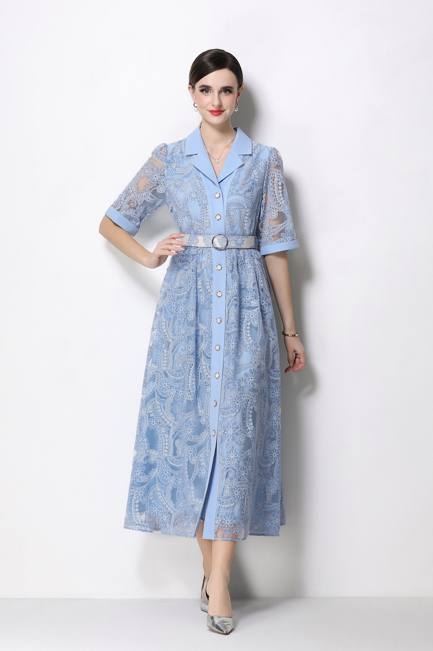 Elegant Lace Mesh Midi Dress for Women