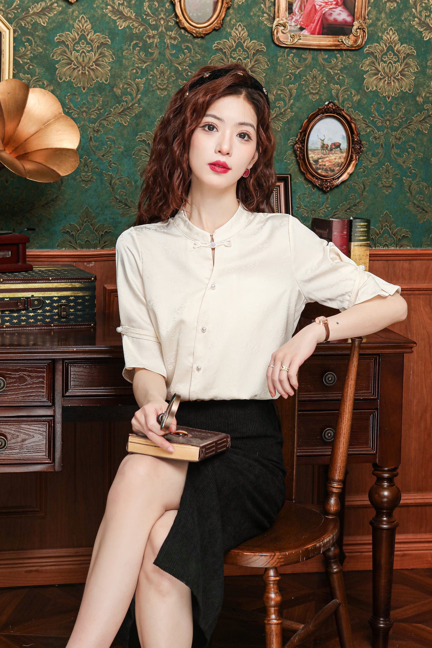 Women's Chinese Style Silk Satin Jacquard Blouse