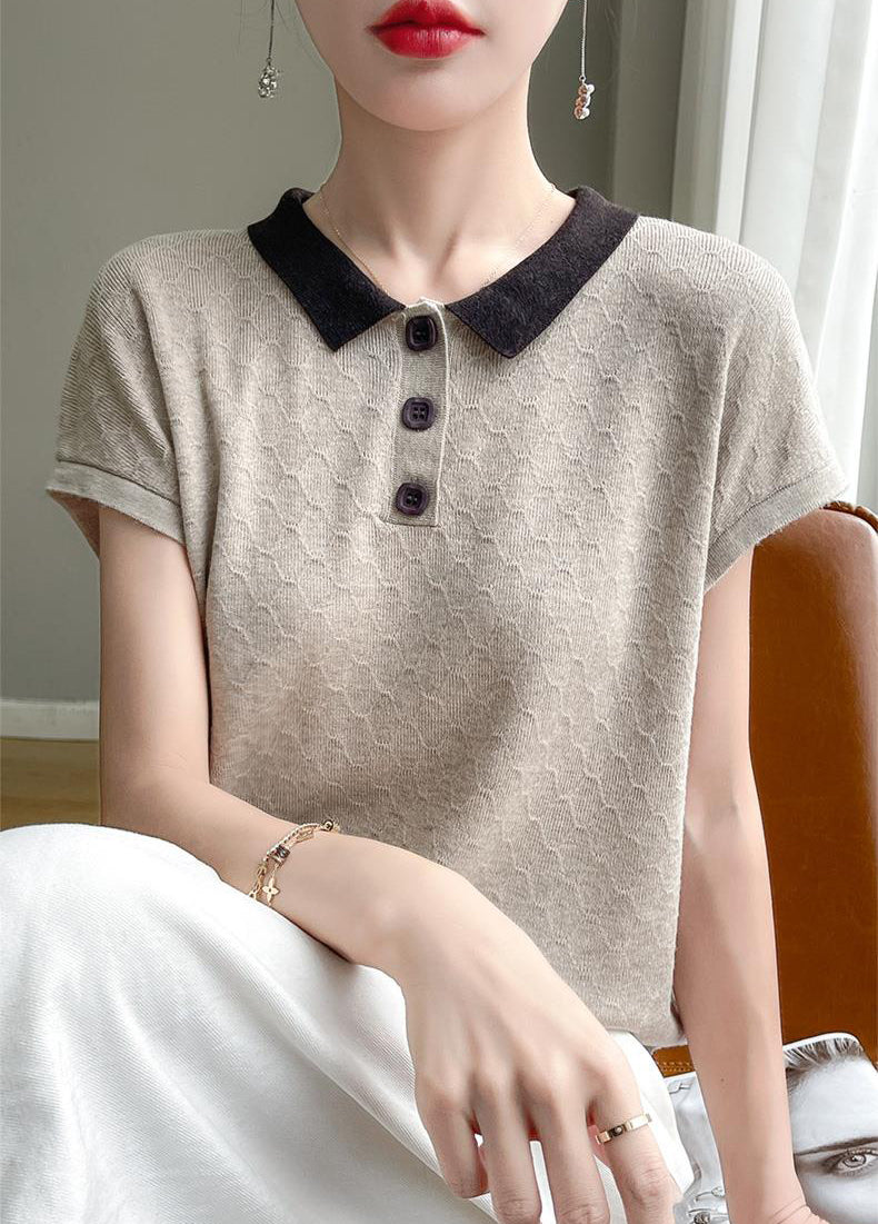 Women's Knit Tops Henley Shirts Color Block Blouse