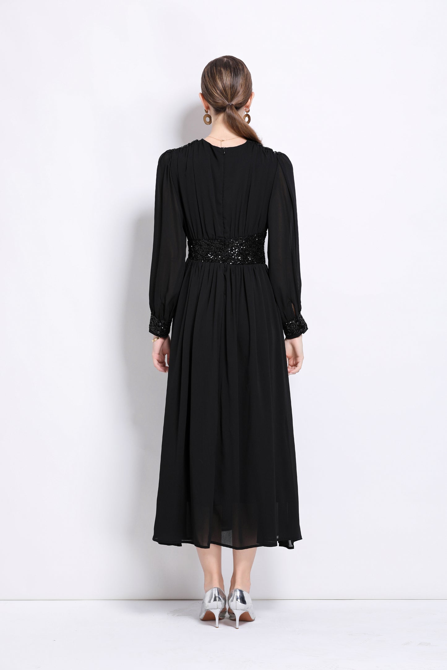 Women's Sequin V-Neck Chiffon Mixi Dresses