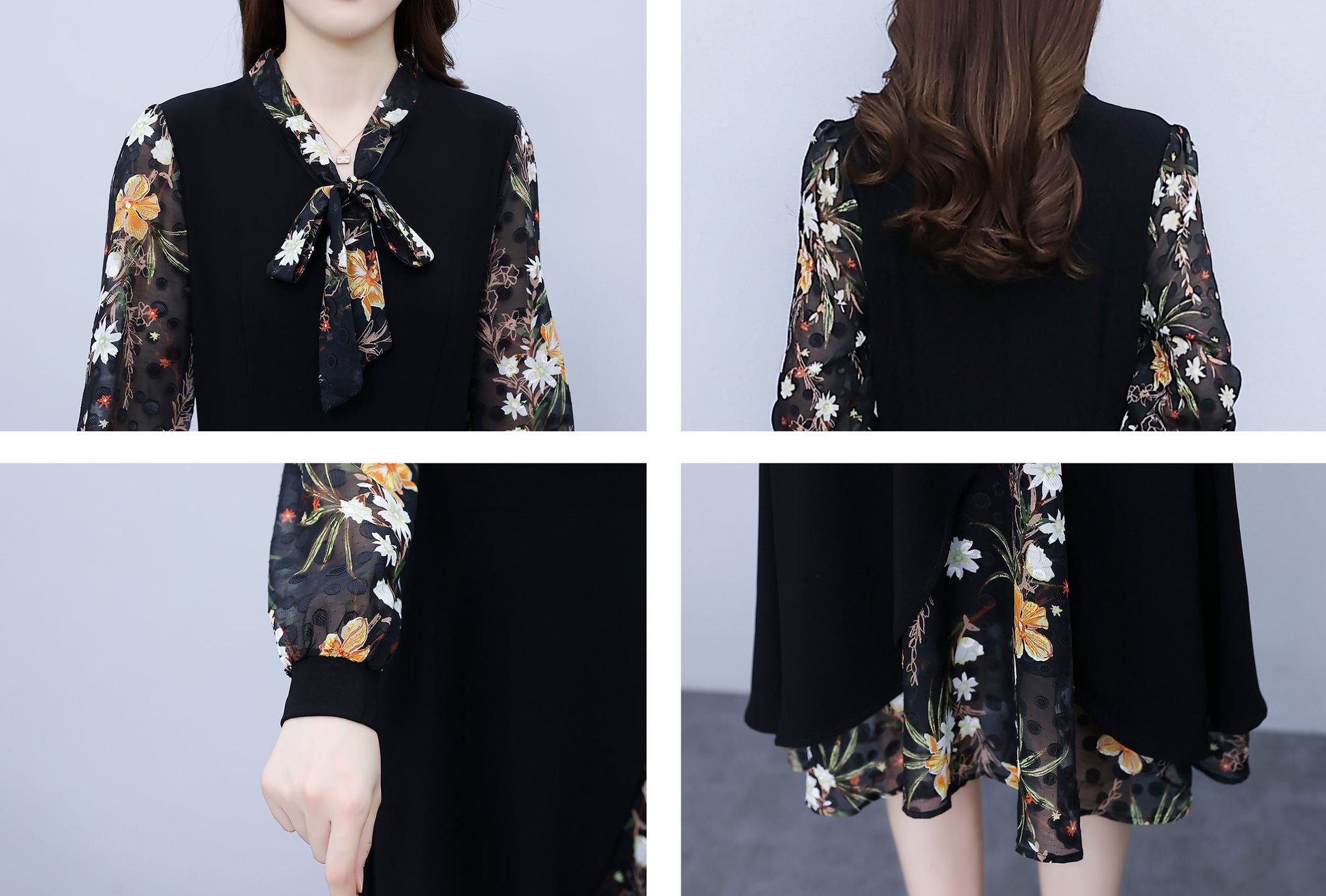 Women's Elegant Patchwork Design A-Line Midi Dress - LAI MENG FIVE CATS