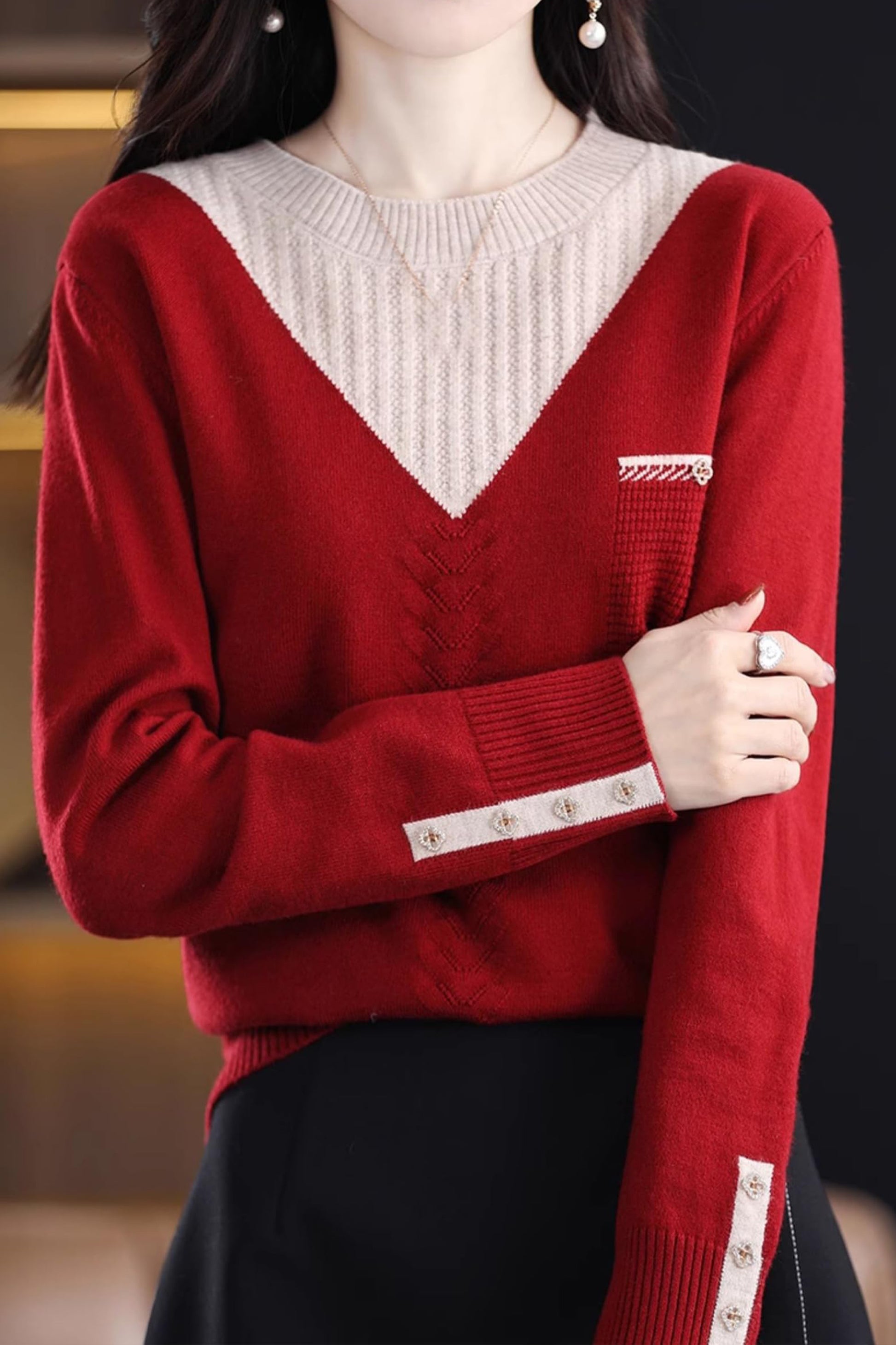 Knit Layered Loose Fall Pullover Tops - LAI MENG FIVE CATS