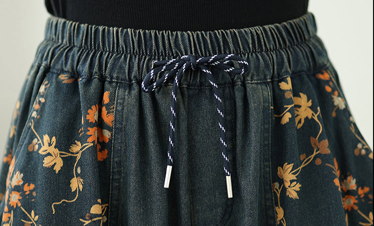 Women's Denim Wide Leg Baggy Jeans Drawstring Pants
