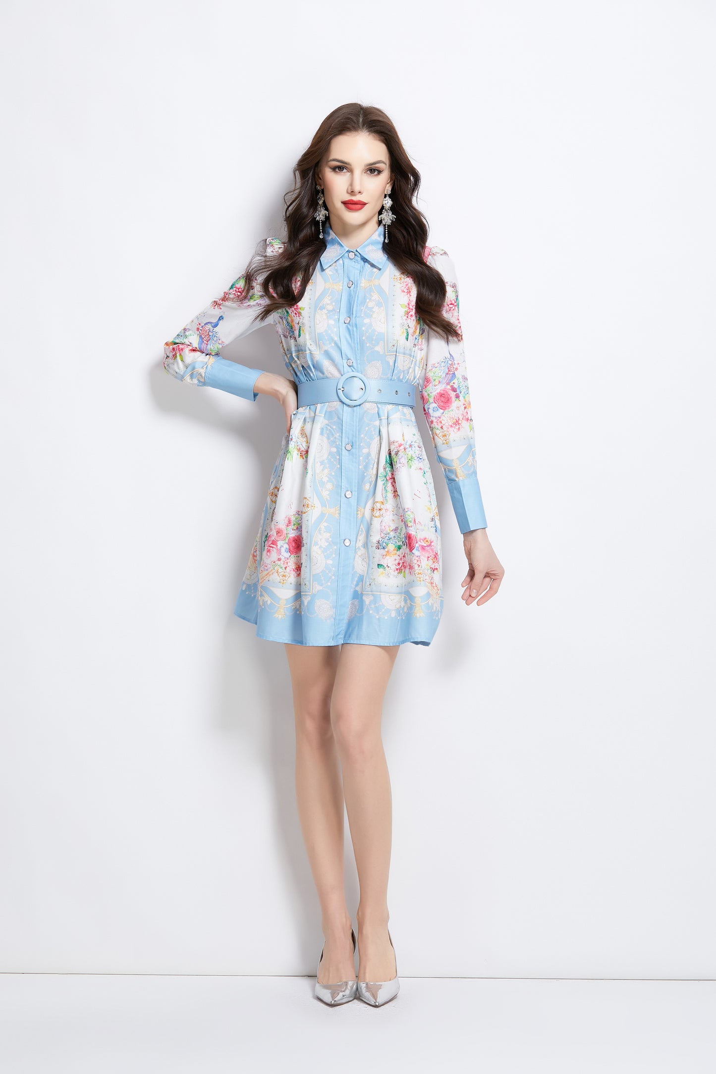 Women's Floral Print Lantern Sleeve Mini Dress