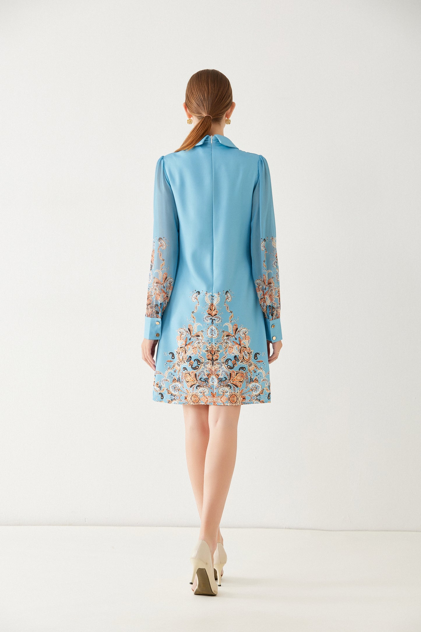 SSY-Women's Floral Chiffon Long Sleeve Mini Dress