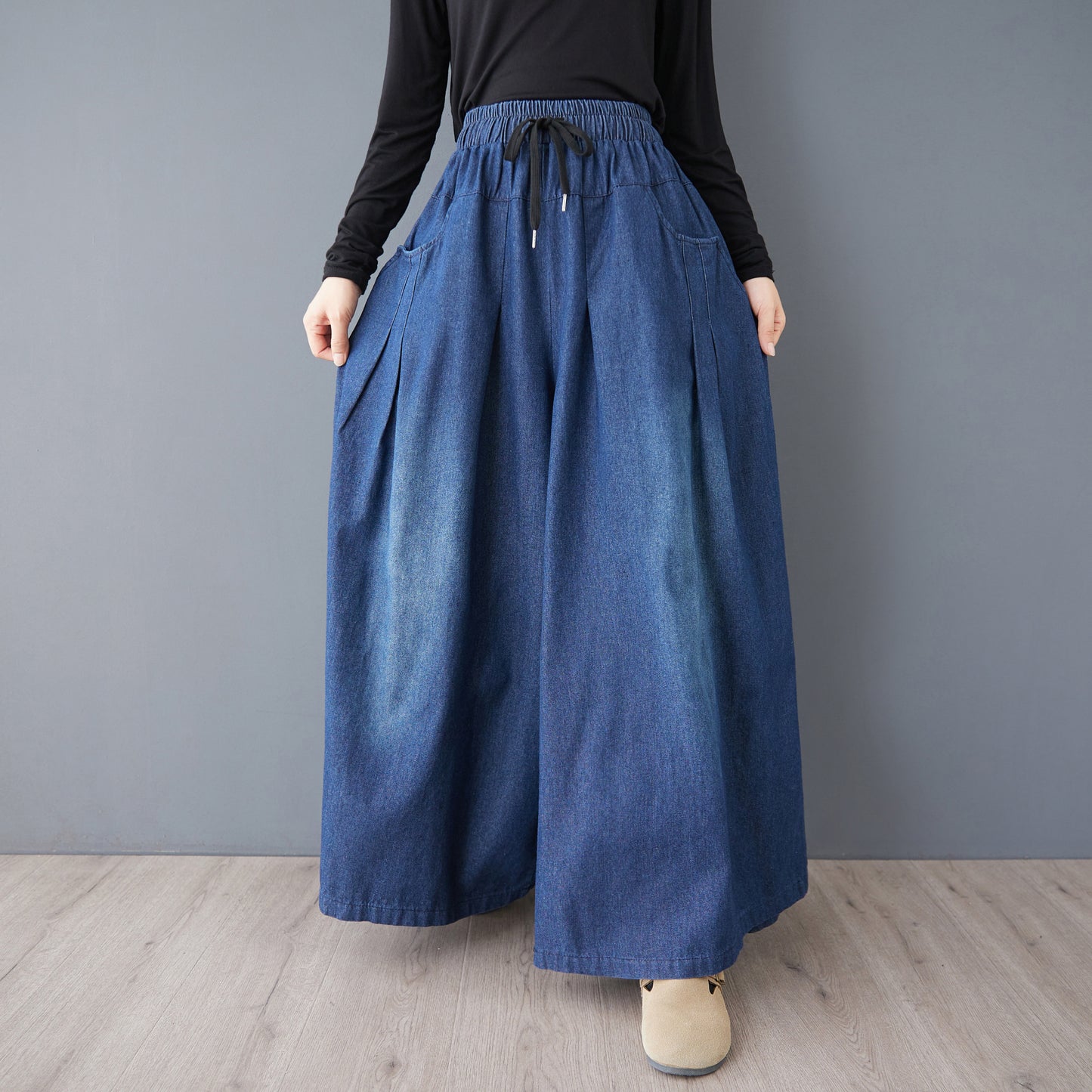 BK-Loose Elastic Waisted Drawstring Wide Leg Pants