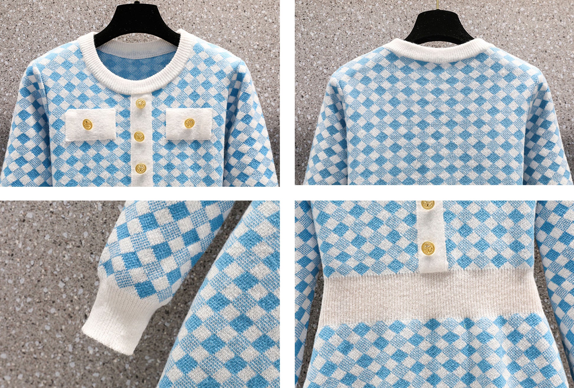 Knit Plaid Pullover Sweater Mini Dress - LAI MENG FIVE CATS