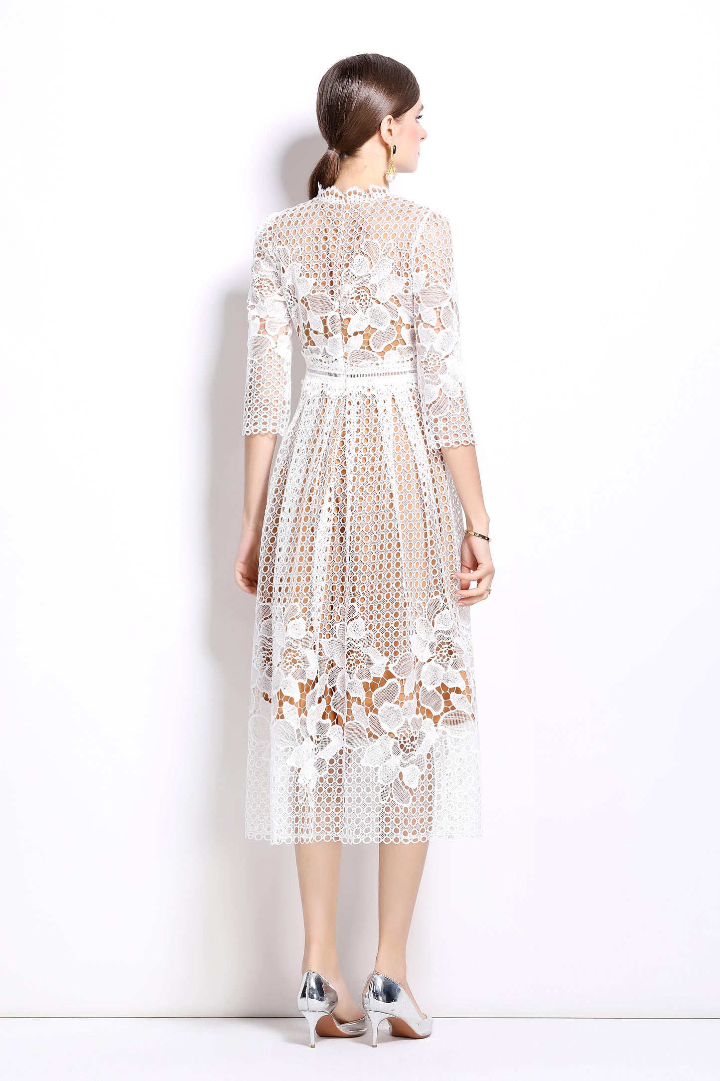 BK-Womens Floral Lace Hollow Crochet Waist Cocktail Dress - LAI MENG FIVE CATS
