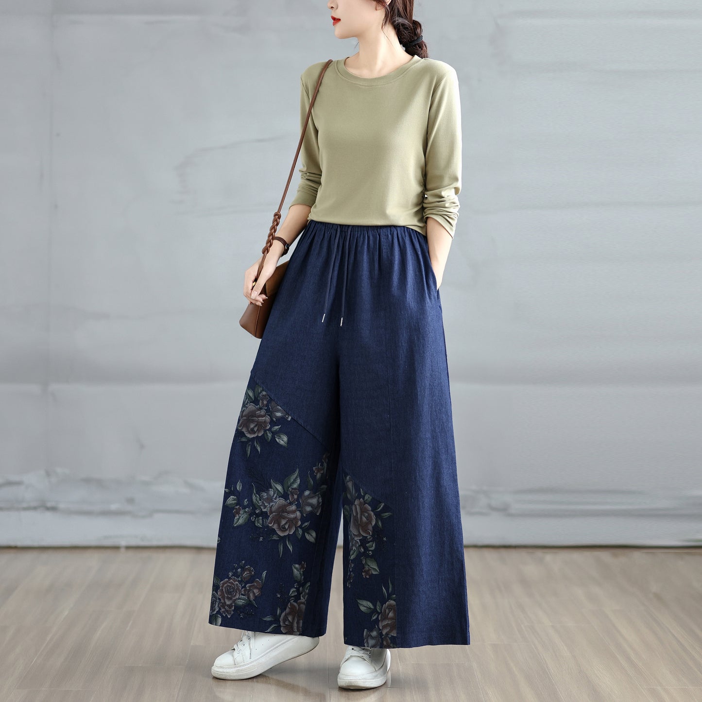 Women's Baggy Jeans Drawstring Waist Wide Leg